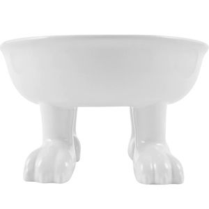 Dylan Kendall Large Ceramic Dog Pet Bowl Paws Lifted Footed Pedestal White Tall